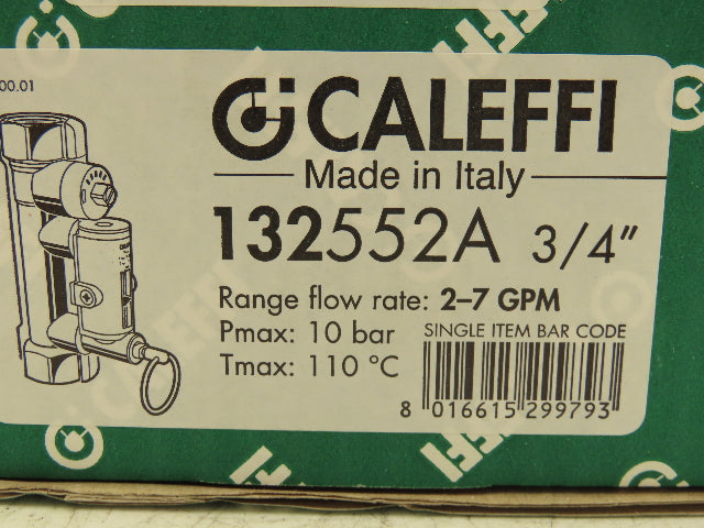 Caleffi 132552A QuickSetter Balancing Valve w/Flow Meter 2-7GPM 3/4"FNPT 150PSI