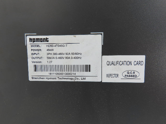 Hpmont HD50-4T045G-T Vector VFD Inverter AC Drive Control 45kw/60Hp 460V 3PH