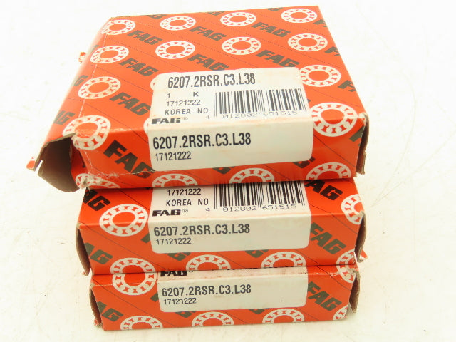 Fag 6207.2RSR.C3.L38 Ball Bearing 35mm Bore 72mm OD 17mm W Lot Of 3