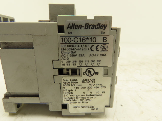 Allen Bradley 100-C16*10 Motor Starter Contactor 120V Coil 600V 32A Lot of 8