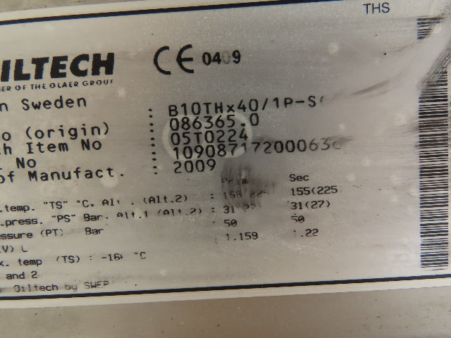 B10THX40/1P-SC-S Brazed Plate Heat Exchanger Oil & Water 31 Bar Max