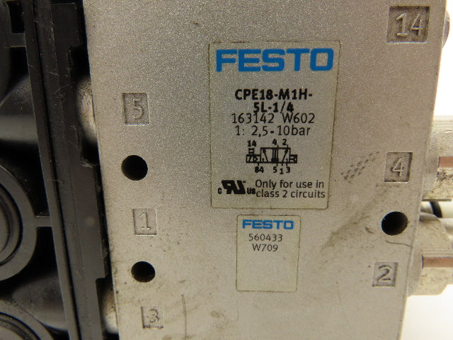 Festo CPE18-M1H-5L-1/4 Pneumatic Air 4-Valve Manifold Assembly 24VDC 145PSI