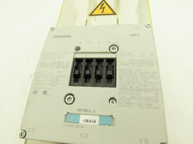 Siemens 3RT1065-6AF36 AC Contactor Size 10 250Hp Motor Starter 600V 3ph Sirius