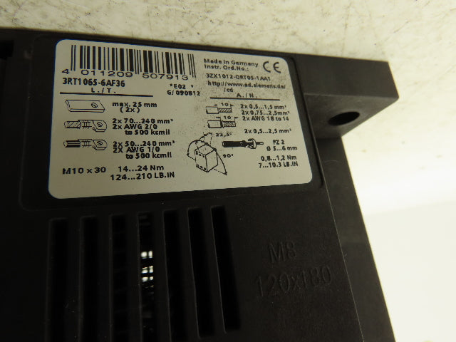 Siemens 3RT1065-6AF36 AC Contactor Size 10 250Hp Motor Starter 600V 3ph Sirius