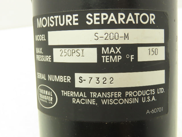 Thermal Transfer S-200-M Compressed Air Filter Water Separator 1"NPT 250psi