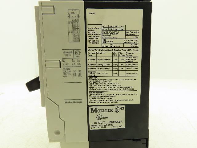 Moeller NZMB2-A250-NA Circuit Breaker 250A 600VAC 3 Pole