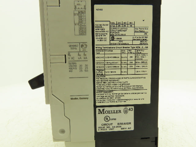 Moeller NZMB2 A63-NA Circuit Breaker 63A 600VAC 3 Pole