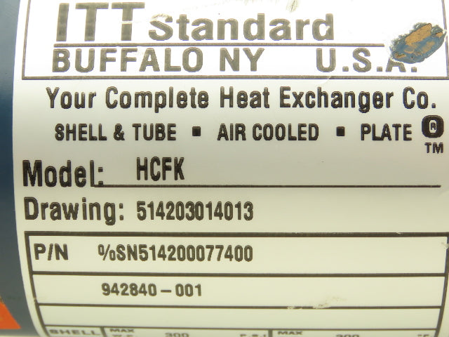 ITT Brass Oil Cooler Shell & Tube Heat Exchanger 1"NPT & Flanged 2-Pass 300psi