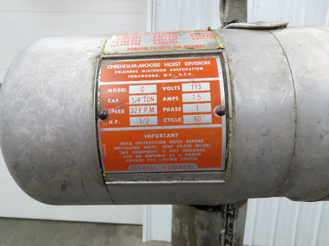 CM Lodestar C 1/4 Ton Electric Chain Hoist 32 FPM 13' Lift 6' Pendant 120 Volt