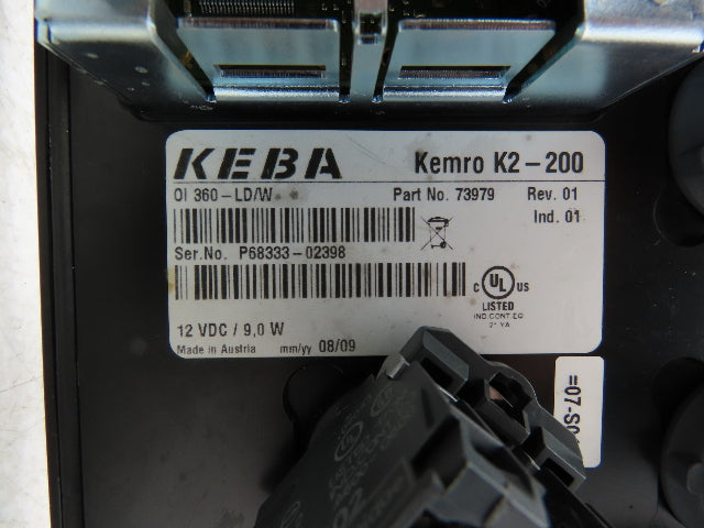 Keba OI 360-LD/W Kemro K2-200 HMI Operator Panel 12V DC /9.0W Rev. 01 Ind. 01