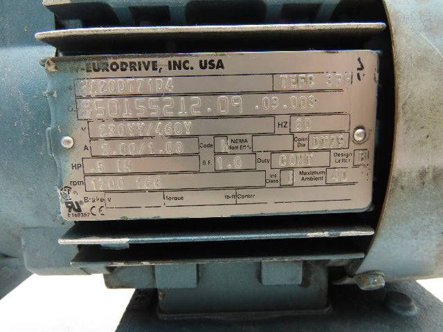 Sew Eurodrive WA20DT71D4 Gearmotor 10:1 Ratio 166rpm 1/2Hp 460V 20mm Hollow Shaft