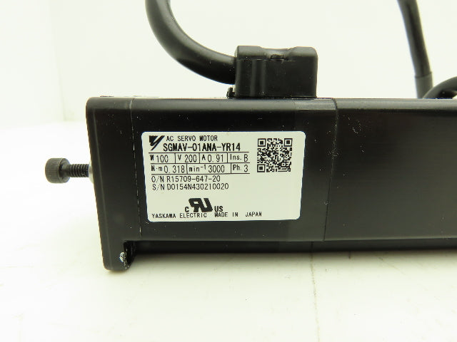 Yaskawa SGMAV-01ANA-YR14 AC Servo Motor 0.318Nm 100W 200VAC 3Ph 3000rpm