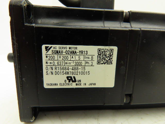 Yaskawa SGMAV-02ANA-YR13 AC Servo Motor 0.637Nm 200W 200VAC 3Ph 3000rpm