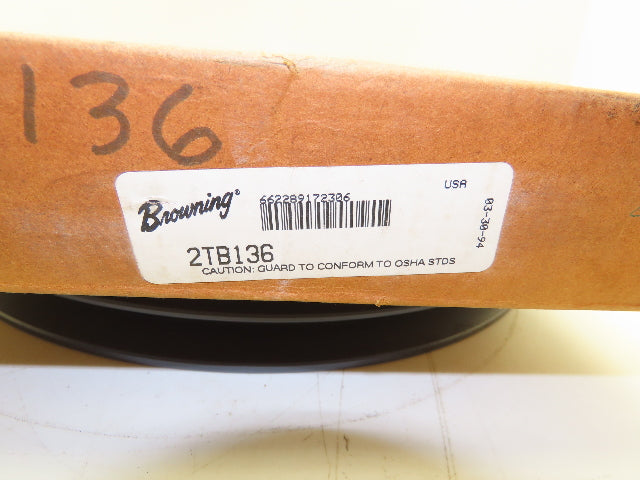 Browning 2TB136 2 Groove V-Belt Pulley A-B 13.88"OD Split Taper Q1 Bushing