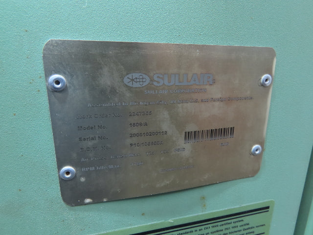 Sullair 1809/A Rotary Screw Air Compressor 125 PSI 25 HP 460V 63371 hrs