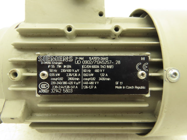 Siemens 1LA7073-2AA12 Metric AC Motor 0.63kw 3400rpm 460V 3PH IEC 71M