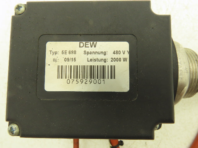 DEW 5E698 Immersion Tube Heater Element 2000W 480V 3PH 1.5" Screw Plug 11"L