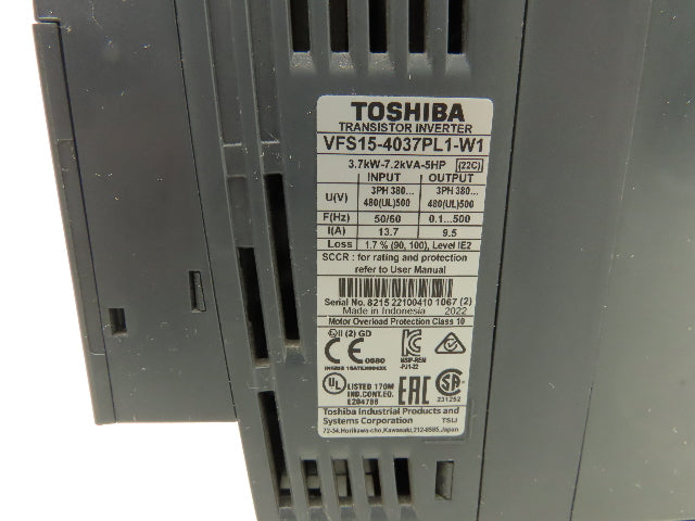 Toshiba VFS15-4037PL1-W1 Transistor Inverter AC Drive 380/480/500V 3.7kW 5HP 3PH