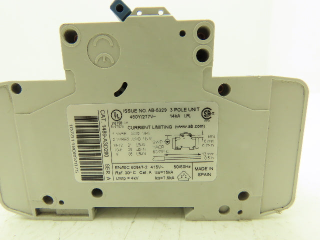 Allen Bradley 1489-A3D030 Circuit Breaker 20A 3 Pole 480Y/277 VAC Ser A Lot of 8