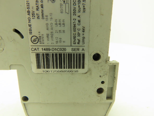 Allen Bradley 1489-D1C020 Circuit Breaker 2A 1 Pole 125 VAC Ser A Lot of 14