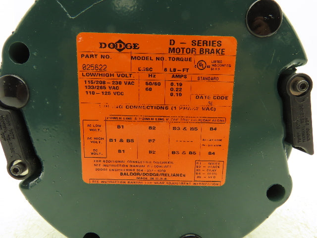 Dodge 025622 Motor Brake 115-230VAC 50/60Hz .22A