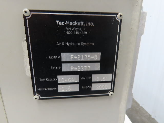 Tec Hackett F-2175-B Hydraulic Power Unit 10 Gallon 1.5GPM 3000PSI 1.5Hp 120V