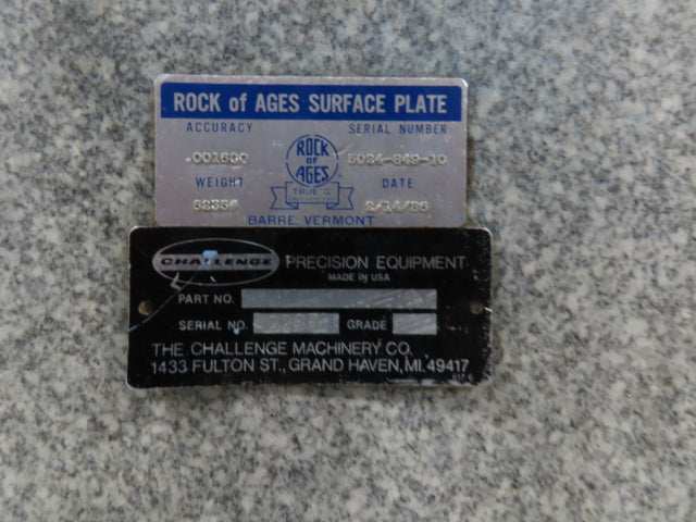 Rock of Ages 4x8' Granite Surface Inspection Plate Table 96x48x14" Grade B Type