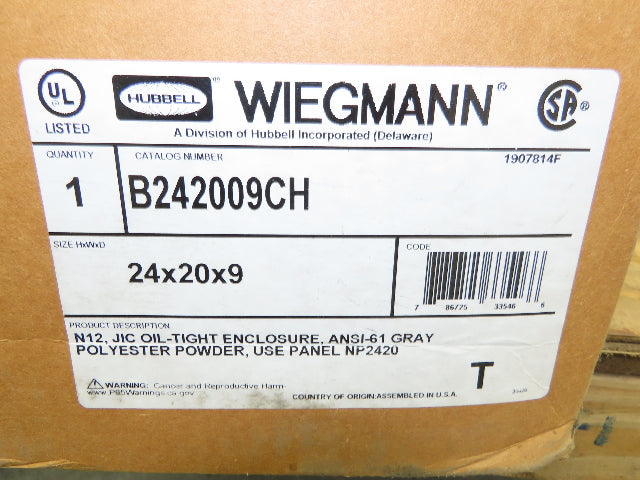 Wiegmann B242009CH Oil-Tight Electrical Enclosure Cabinet 24"x20"x 9"
