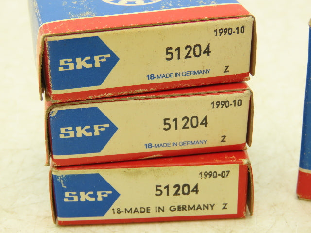 SKF 51204 Thrust Ball Bearing 20mm-ID x 40mm-OD x 14mm-Thickness Lot Of 5