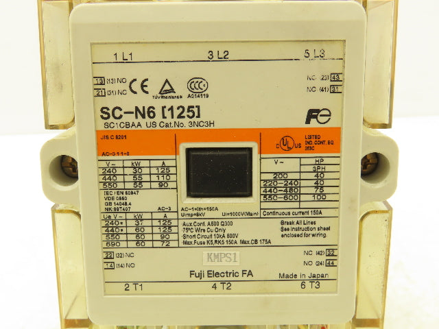 Fuji Electric 3NC3H Motor Starter Contactor 125A 600VAC 3 Pole Coil 120V