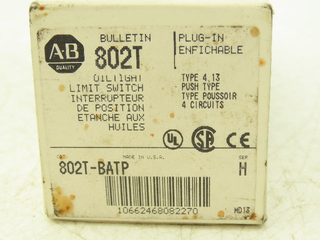 Allen Bradley 802T BATP Metal Plug-In Oiltight Limit Switch 4 Circuits 120-300V