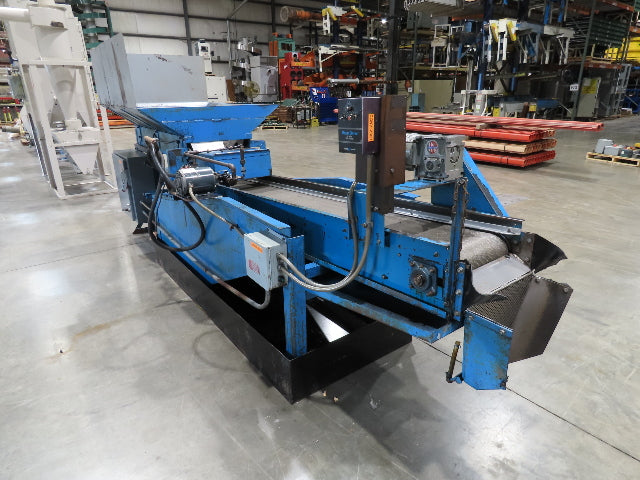 Spartec Steel Parts Conveyor Shaker Feed Bin w/Oiler Pump Mesh Belt & Oil Tank