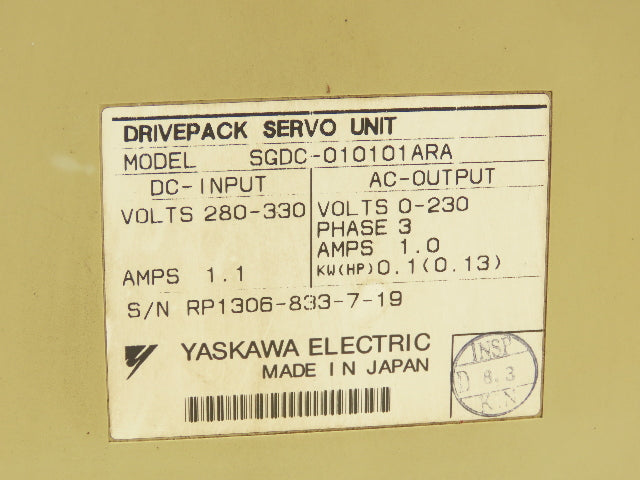 Yaskawa SGDC-010101ARA Drivepack Servo Unit 280-330VDC Input 0-230VAC 3Ph Output