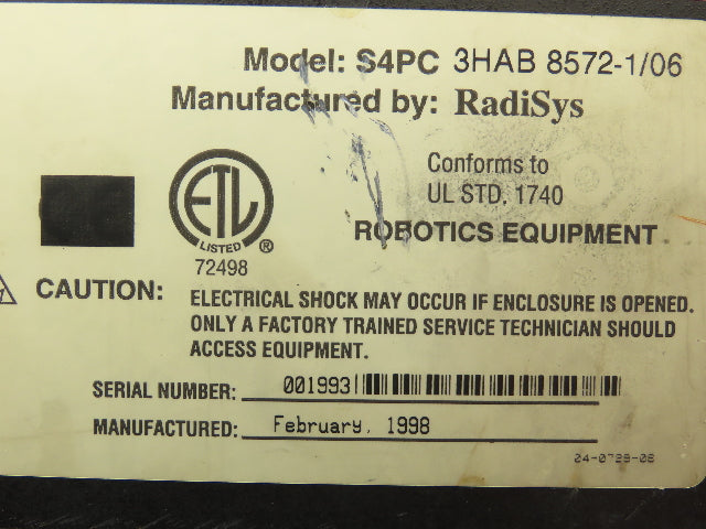RadiSys S4PC 3HAB 8572-1/06 HMI Operator Control Panel Screen Rev 04 08 24 FR1