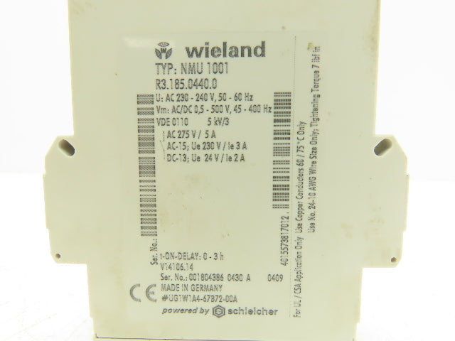 Wieland NMU 1001 Time Delay Relay 230VAC R3.185.0440.0