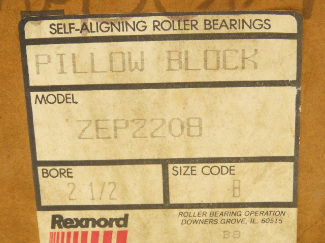 Rex Rexnord ZEP2208 Pillow Block Self Aligning Roller Bearings 2 1/2" Bore