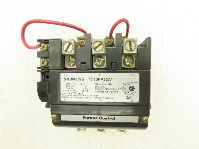 Siemens 40FP32A Contactor Motor Starter 25Hp 600VAC 3Ph 480V Coil Ser C Size 2