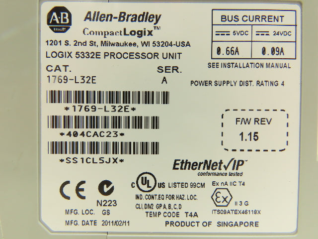 Allen Bradley 1769-L32E CompactLogix 5332E Ethernet Controller Processor Ser A