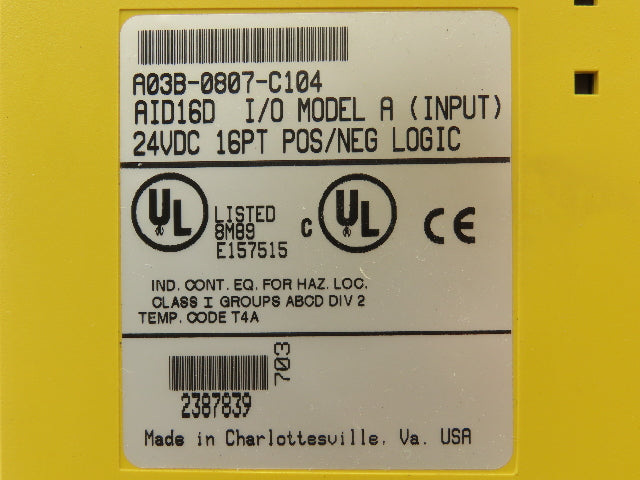 GE Fanuc A03B-0807-C104 I/O Input Output Module 16Pt Relay Input AID16D Model A