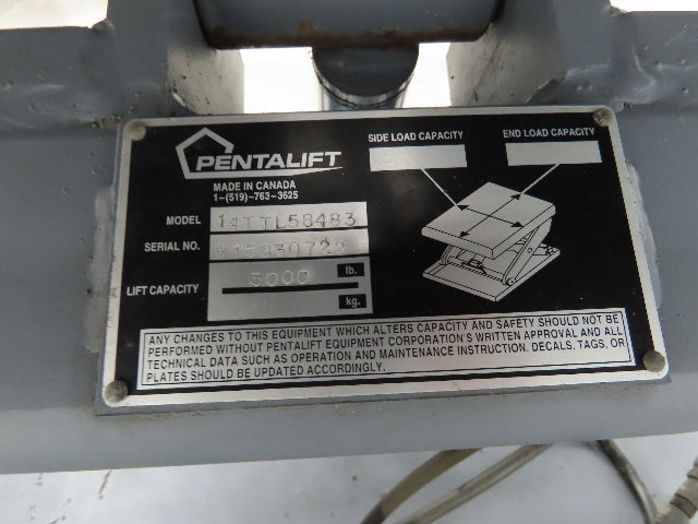 Pentalift Hydraulic Scissor Lift Table 36" Tilt Top 58" X 48" 115 Volt 3000lbs