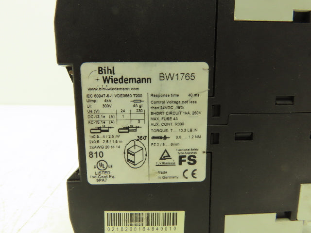 Bihl Wiedemann BW1765 Safety Monitor I/O 24VDC 230VAC