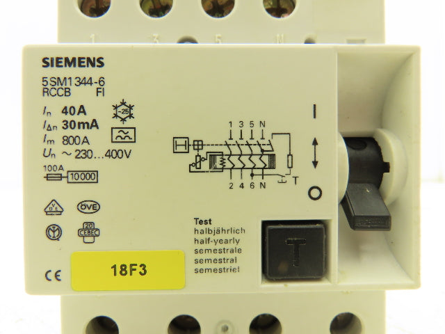 Siemens 5SM1344-6 Residual Current Circuit Breaker RCCB FI 40A 230-400V