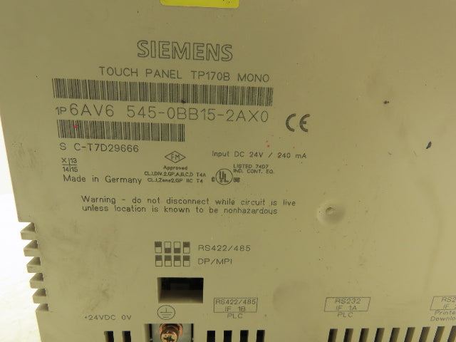 Siemens 6AV6 545-0BB15-2AX0 TP170B Simatic Touch Panel 5.7" Mono Blue Mode