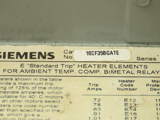Siemens 16CF35AGATE 3PH Motor Starter Contactor 480V Coil w/Overload 48EH38A6