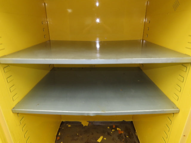 Jamco FM90 Safety Flammable Cabinet 60 Gallon Double Shelf Yellow Rusted Base