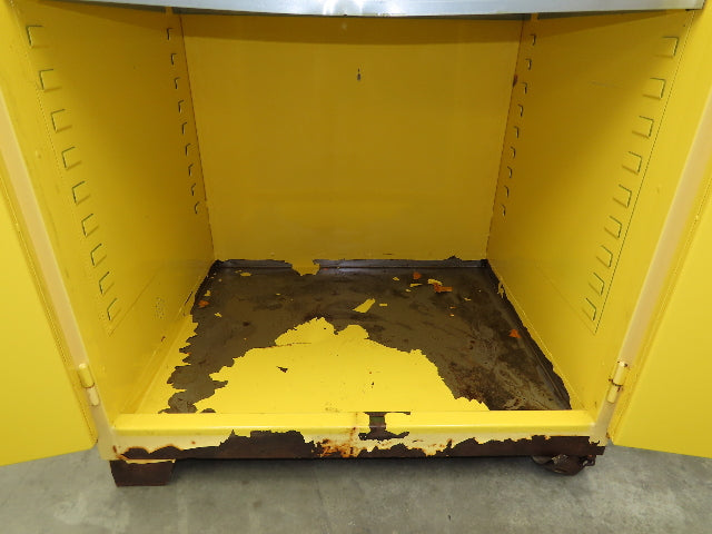 Jamco FM90 Safety Flammable Cabinet 60 Gallon Double Shelf Yellow Rusted Base
