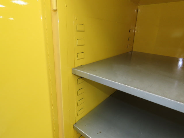 Jamco FM90 Safety Flammable Cabinet 60 Gallon Double Shelf Yellow Rusted Base