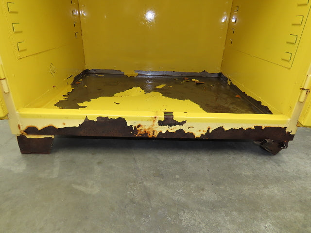 Jamco FM90 Safety Flammable Cabinet 60 Gallon Double Shelf Yellow Rusted Base