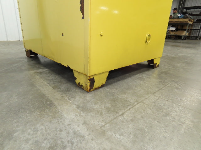 Jamco FM90 Safety Flammable Cabinet 60 Gallon Double Shelf Yellow Rusted Base