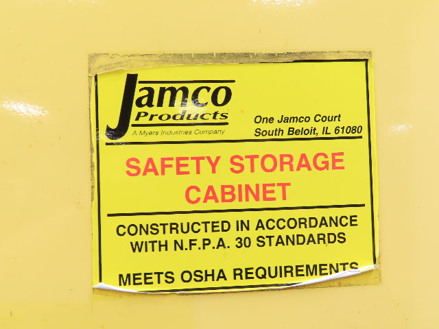 Jamco FM90 Safety Flammable Cabinet 60 Gallon Double Shelf Yellow Rusted Base